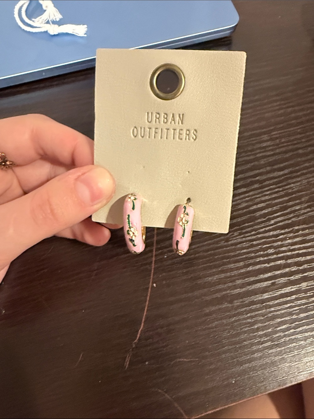 Never Worn Urban Outfitters Pink Floral Hoop Earrings with Gold Accents